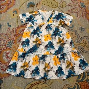 Floral Babydoll Dress in Turquoise and Yellow